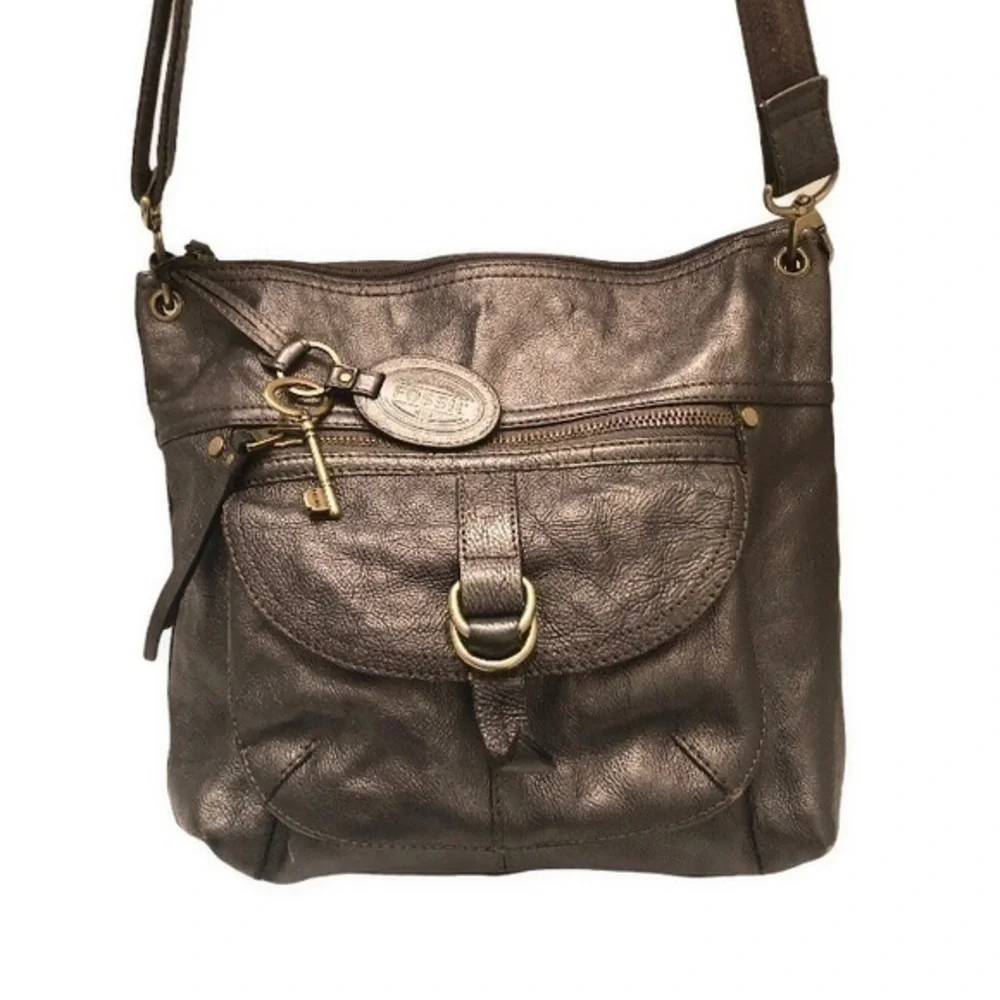 Fossil dark silver messenger bag